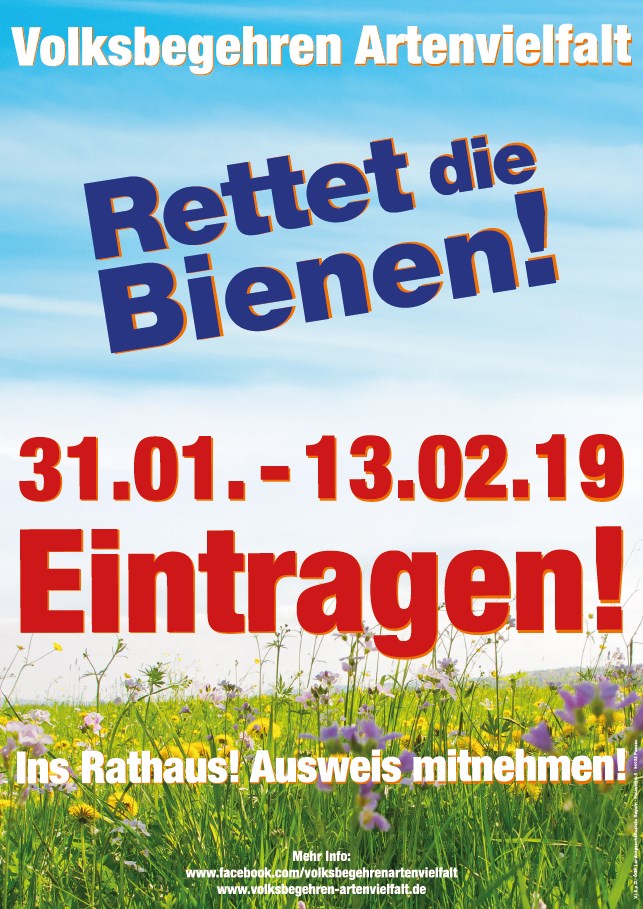 Volksbegehren Artenvielfalt – Eintragen vom 31.01. – 13.02.2019